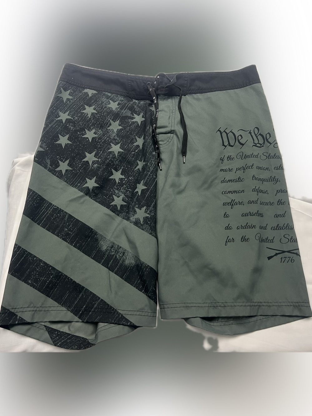 Howitzer Men's Olive Green Patriotic Print Swim Board Shorts